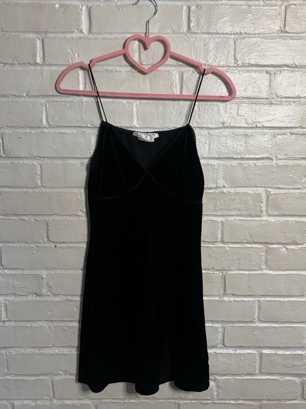 black velvet mini dress with lace trim and spaghetti straps - urban renewals